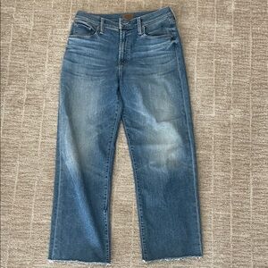 MOTHER Mid Rise Rambler Zip Ankle Fray Blue Jeans